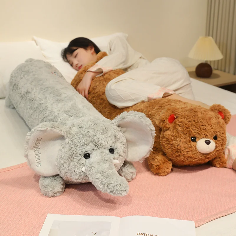 Cartoon Brown Bear Plush Long Pillow Giant Stuffed Animals Super Soft Bunny Panda Plushies Doll Baby Appease Toys for Girls Gift