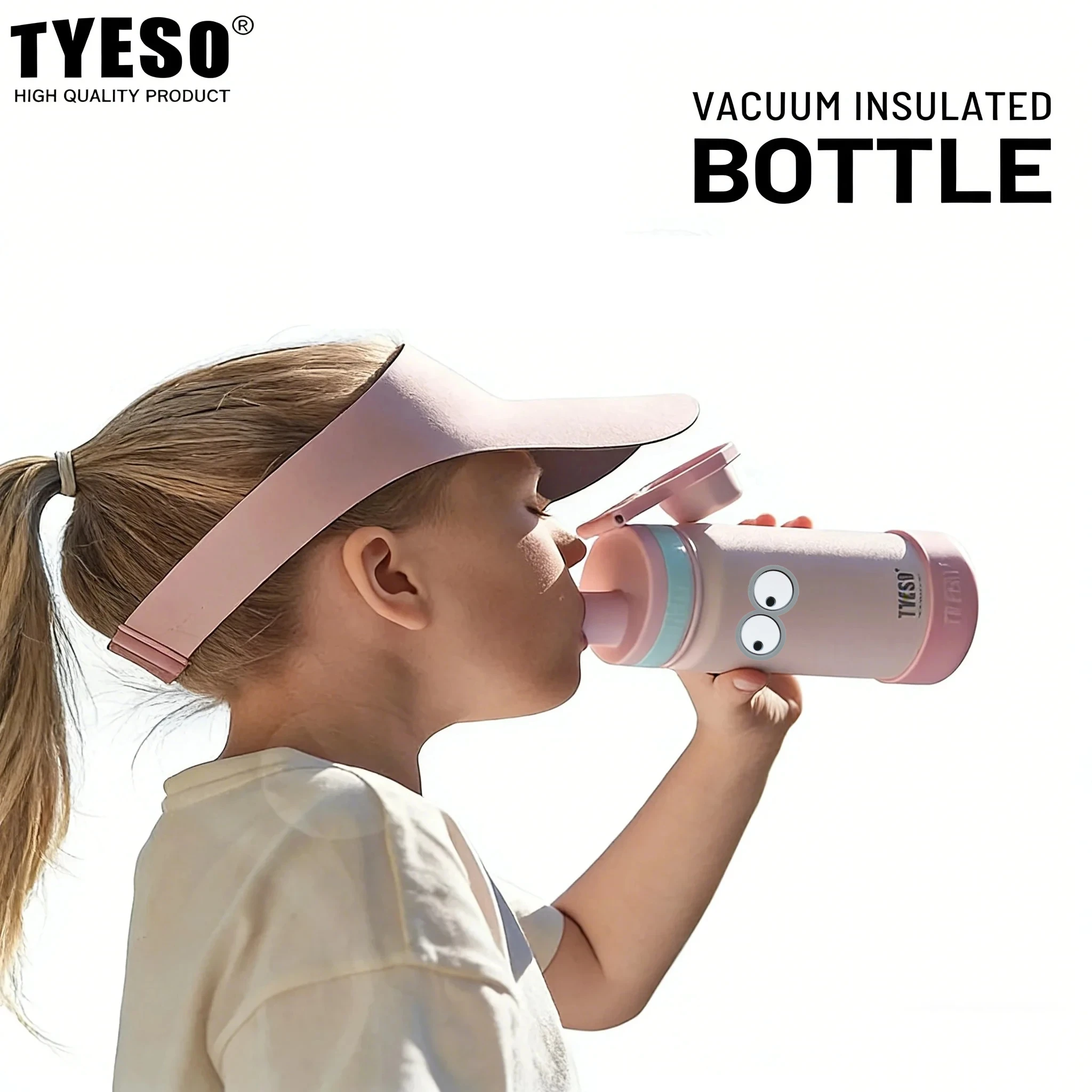 Tyeso 600ml Portable Water Cup with Non-slip Silicone Cover Leakproof Lightweight for Cold Drink Bottle With Cute Eye Sticker