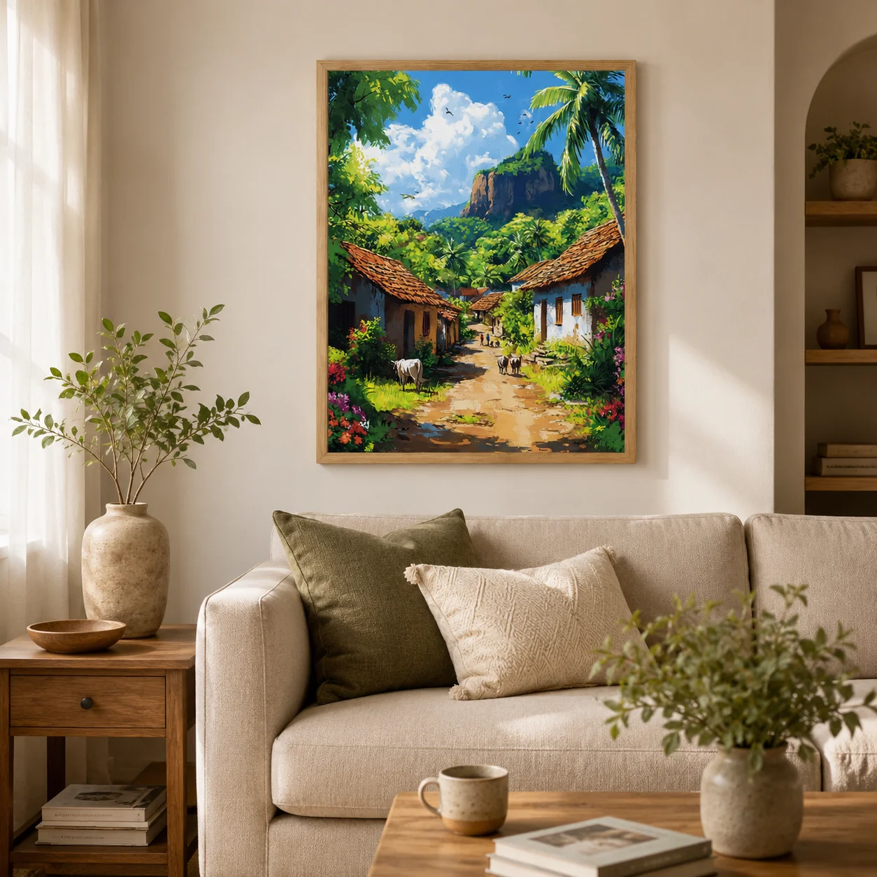 Sigiriya Village Art Print,Rural Landscape Illustration,Canvas Wall Print,High‑Grade Home Decoration Artwork for Bedroom,Living