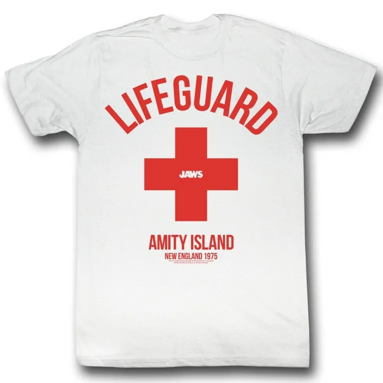 Jaws Life Guard White Adult T Shirt