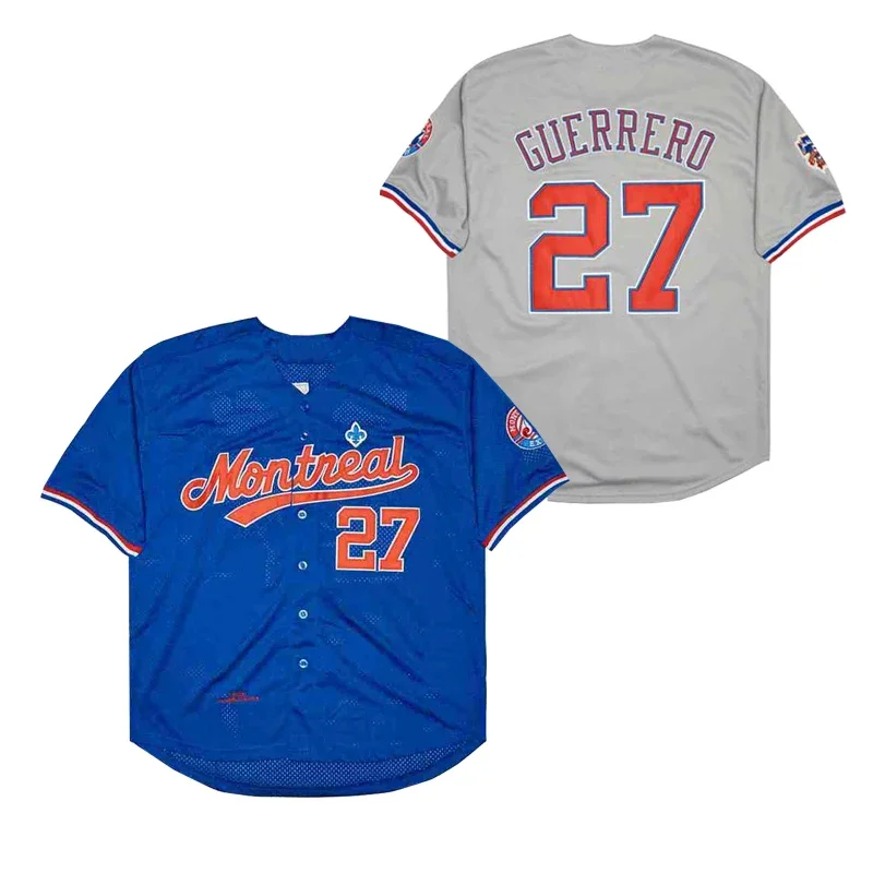 Baseball jerseys Montreal 27 GUERRERO Jersey Sewing Embroidery Outdoor sportswear Hip Hop Street Dance Fan supplies GREY Blue