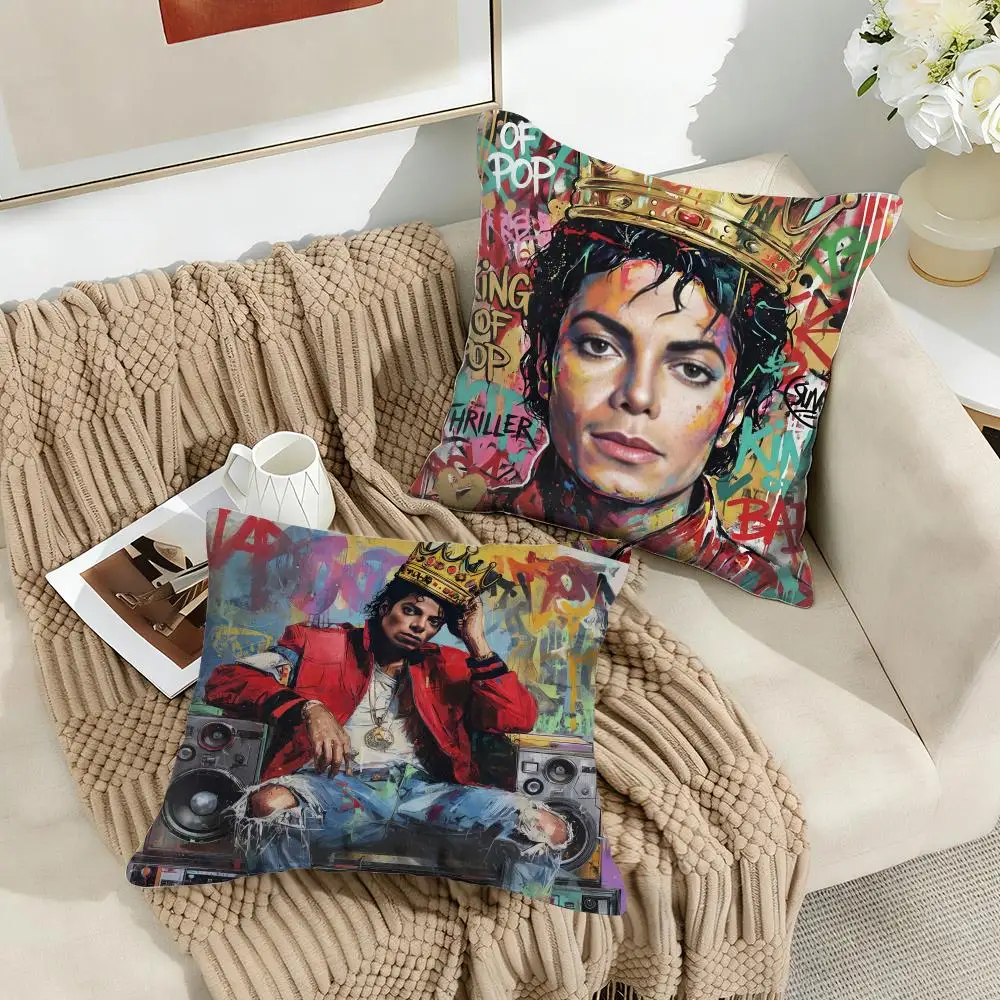 Graffiti Art Michael Jackson Pillow Cover, Pop Music Star Portrait Decorative Polyester Cushion Case for Living Room Sofa Bedroo