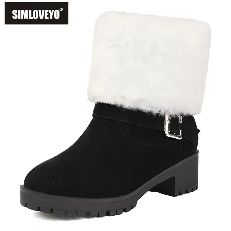 

SIMLOVEYO 2025/Новые зимние теплые женские ботильоны с круглым носком на блочном каблуке, на молнии, из флока, замши, большие размеры 41–43, повседневные повседневные бота