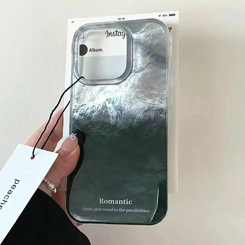 Simple Gradient Silver Black Phone Case for IPhone Case 16 15 14 13 12 11 Pro XR XS Max 7 8 Plus Gradient Tinfoil Pattern Cover