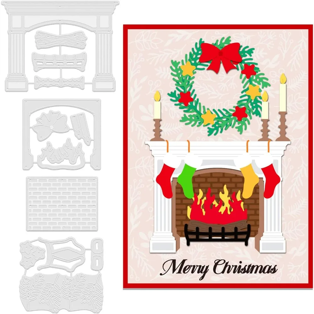 Christmas Fireplace Cutting Dies Merry Christmas Die Cutting Template Christmas Stockings Mental Cutting Dies Christma Wreath