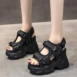 10.5CM Platform Gladiator Sandals Lace Up White Sandals Women High Heels Wedges Casual Sports Shoes Woman Summer Autumn Sneaker