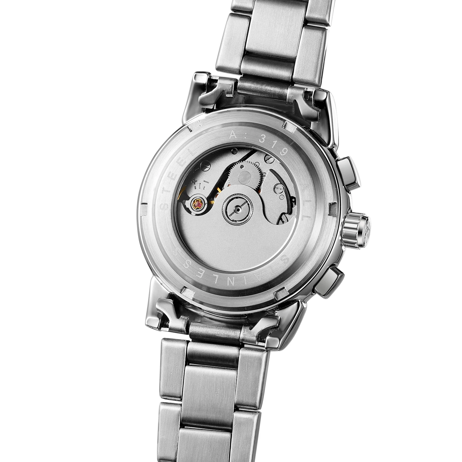 Fashion Forsining Top Brand Luxury Silver Black Moon Phase Women Mechanical Multifunctional Full Stainless Steel Automatic Watch