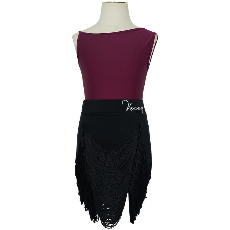 Venny Vestido de baile latino Falda con flecos para niñas Conjunto de entrenamiento de dos piezas para práctica de rendimiento profesional