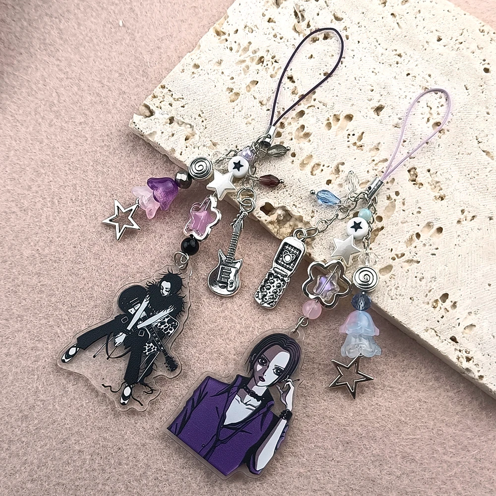 Y2K Handmade Beaded Phone Strap Anime Nana Character Acrylic Pendant Guitar Star Charm Bag Accessory Decor Gift For Anime Fans