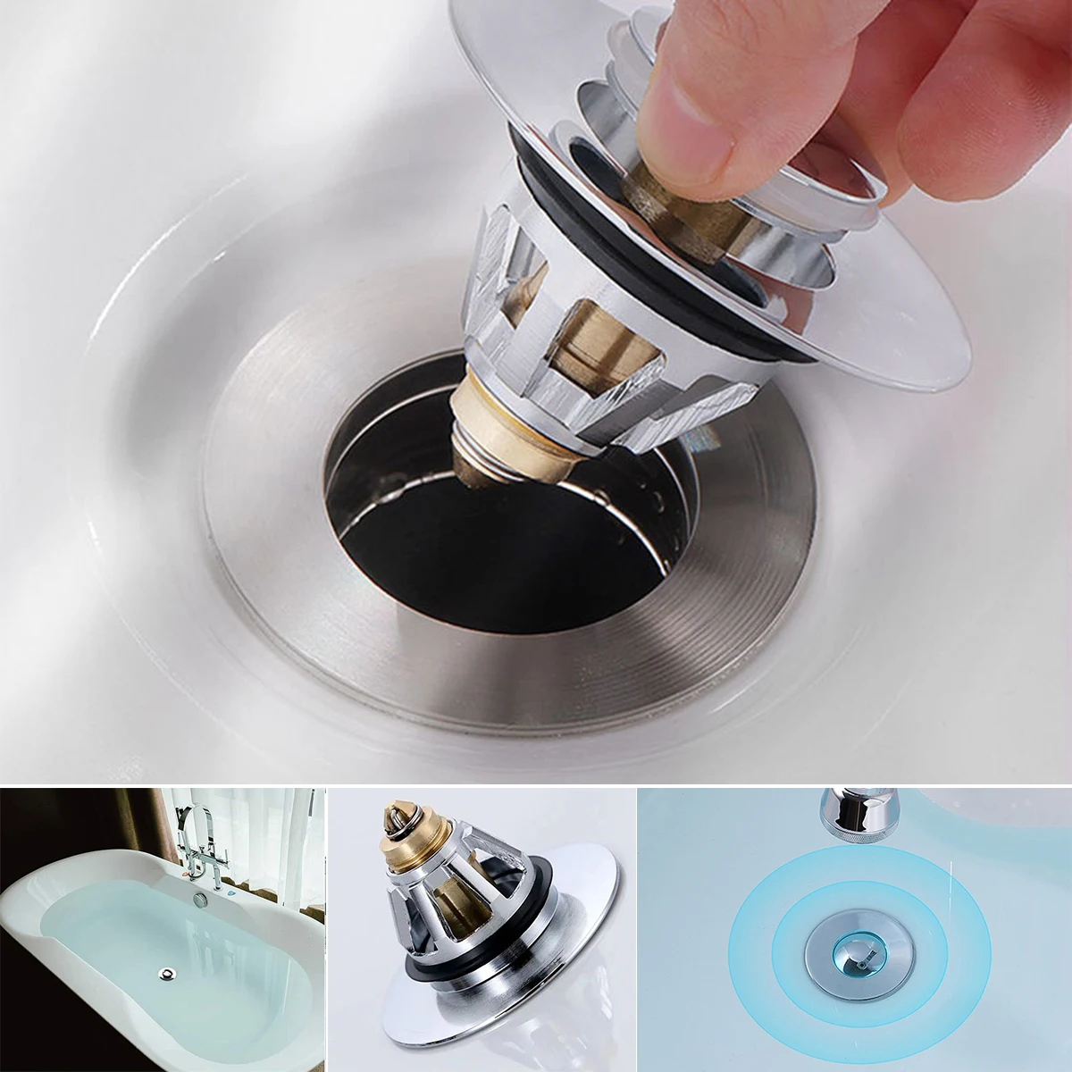 Universal Sliver Bathroom Sink Plug Filter Wash Basin Core Push Plug Bounce PopUp Stopper Basin Sink Drain Filter Brass Tool New