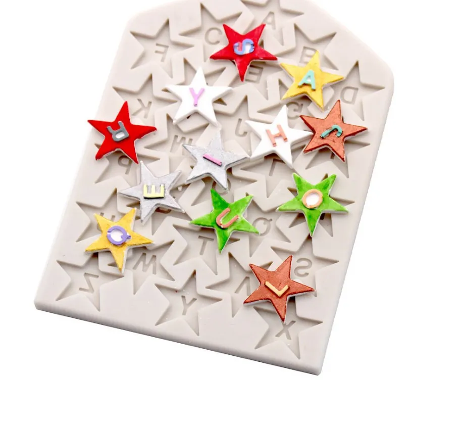 

Star letter shape liquid silicone mold fondant cake decoration DIY soft pottery clay making tool J144