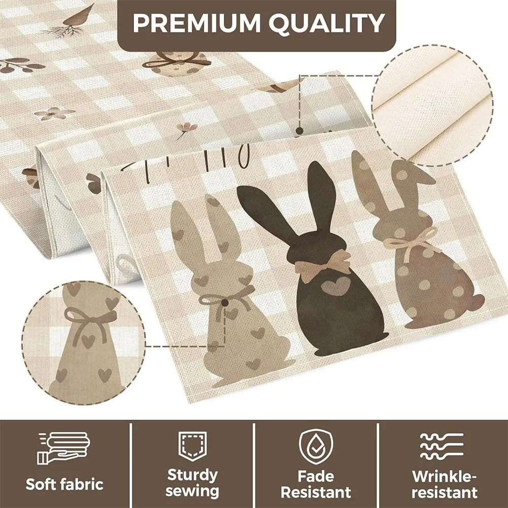 Easter Bunny Linen Table Runner Easter Rabbit Table Runner Washable Easter Bunny Spring Linen Table Runner Holiday Party Decor