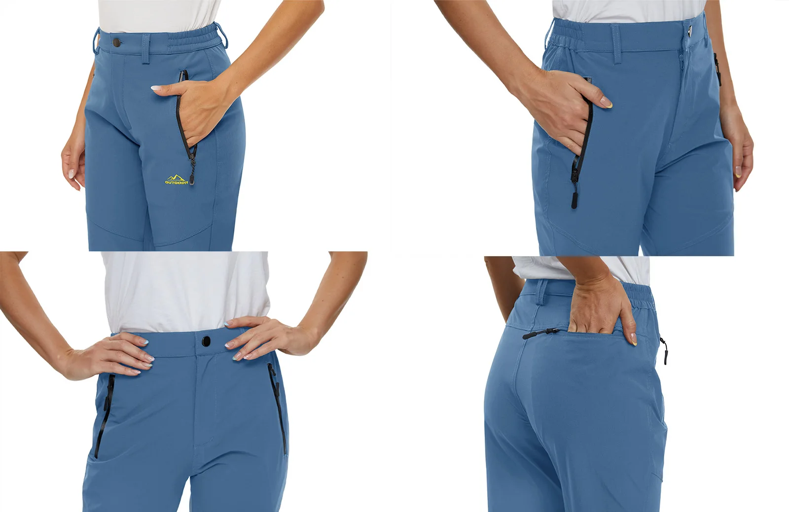 TACVASEN Fleece Lined Waterproof Soft Shell Pants Womens Winter Warm Zipper Pockets Work Pants Outdoor Hiking Ski Snow Trousers