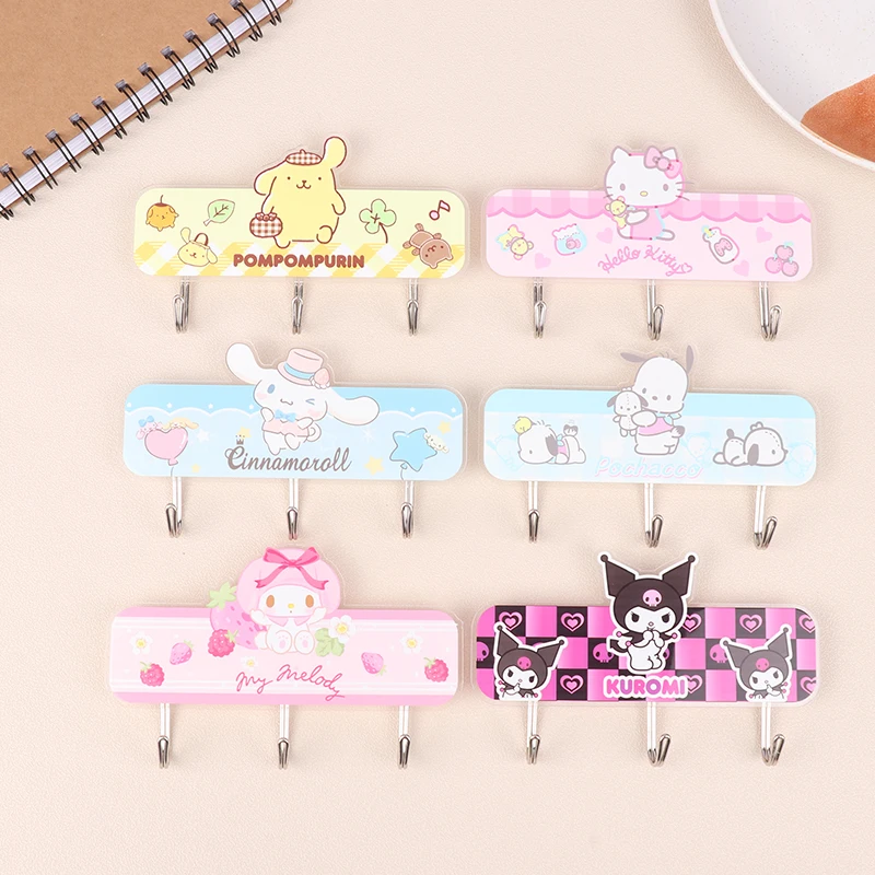 Kawaii Anime Hello Kitty Cinnamoroll Kuromi PompomPurin ganci Cartoon acrilico No Trace ganci bagno ganci per la casa