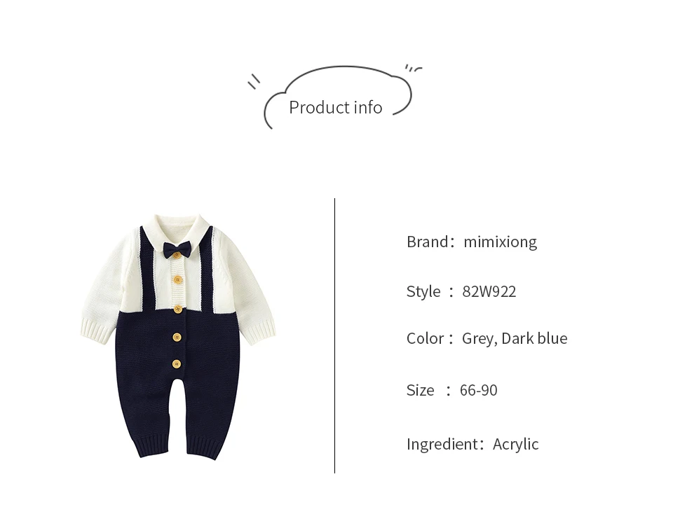 Baby Jungen Strampler Mode Herbst Winter Neugeborene Säuglinge Gentleman-Stil Overalls 0-18m Einteiliger Langarm-Strickanzug für Kleinkinder – Detail 2