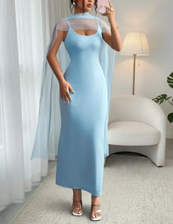 

2026 Spring/Summer New Solid Color Slimming Strap Dress, Fashionable and Sexy Long Dress for Women