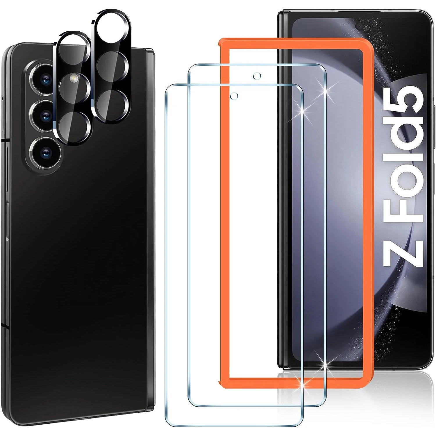 

[2+2 шт.] Защитная пленка для экрана + защита для камеры, простая установка, пленка из закаленного стекла для Samsung Galaxy Z Fold 5