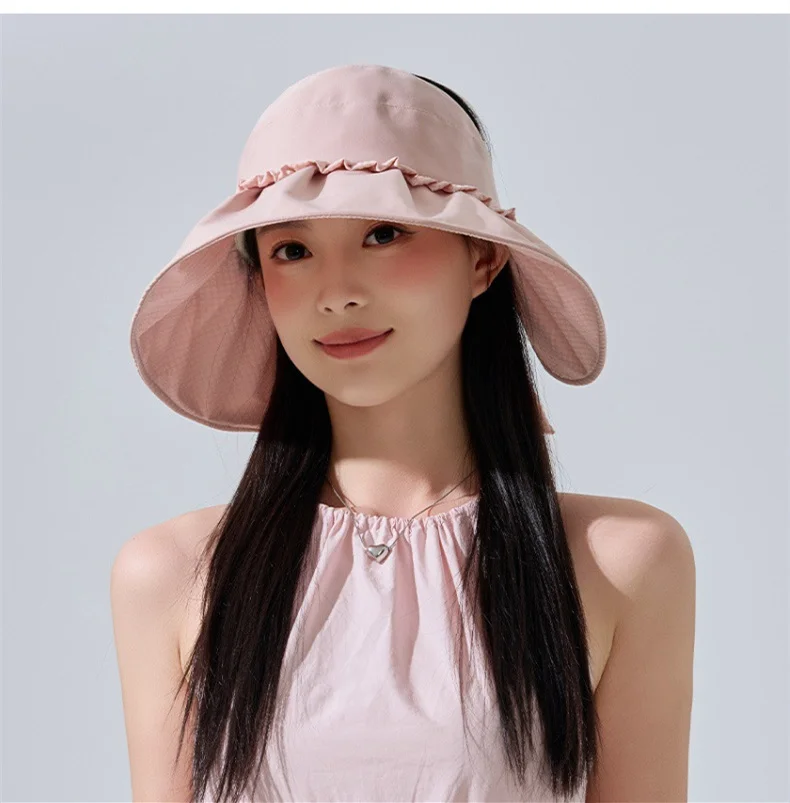 Sunscreen Hat Women's Ageing Lace Hollow Top Hat Large Brim Sunshade Hat Tide Soft Bowknot