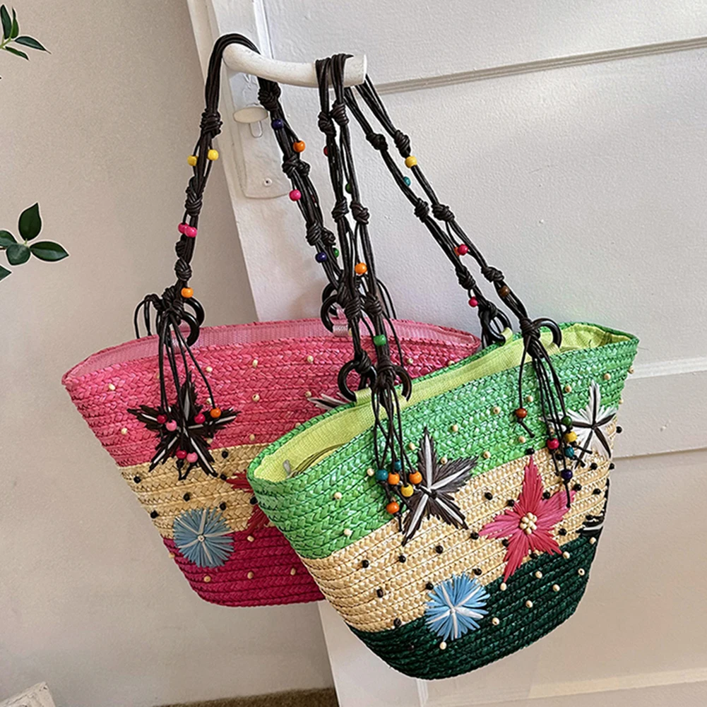 Seestern-Webhandtasche, handbestickte Perlentaschen mit Griff oben, Sommermode, lässig, schlicht, elegant, für Reisen, Urlaub