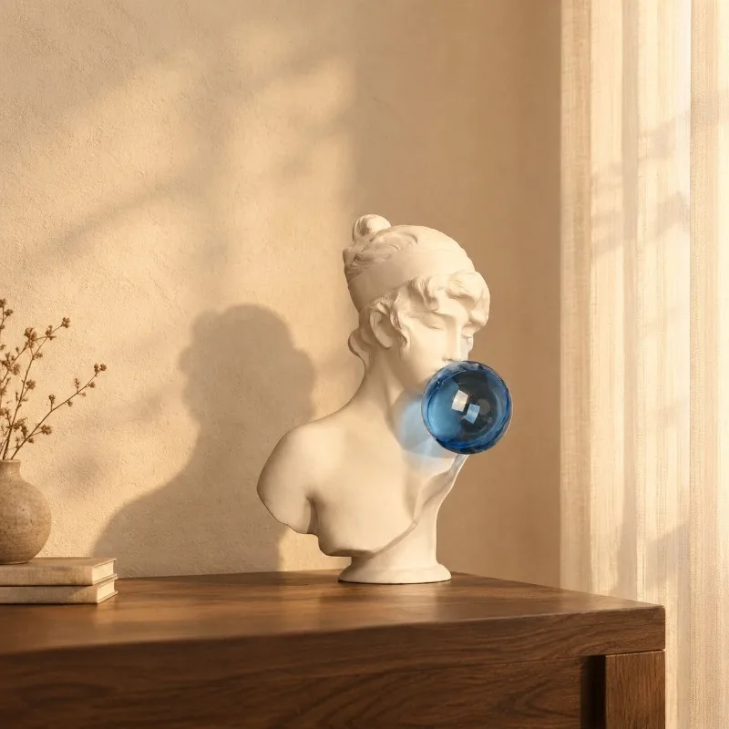 Resin Bubble Blowing Girl Sculptures Creative Art Figurines Groot Luxury Living Room Ornaments Nordic Modern Home Decor Crafts