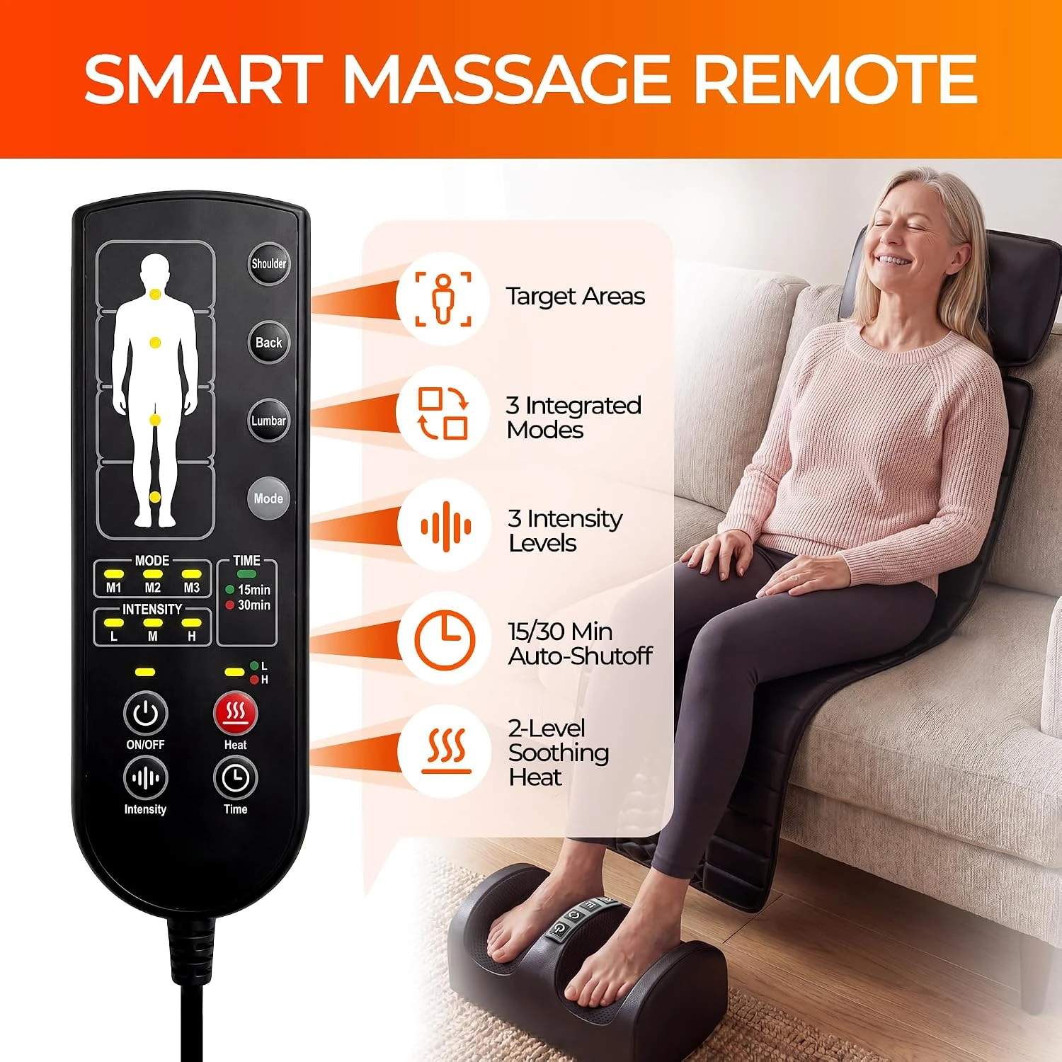 Large Full-Body Heating Massager with Neck And Foot Device And Massage Headrest, Lumbar Mat, Timer Vibration Massager, Comfortable And Wear-Resistant, Non-Slip Bottom, Suitable for Home And Office Napping