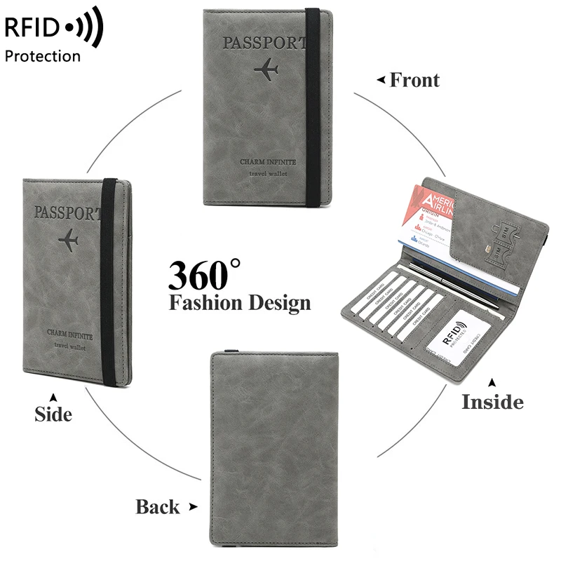 MIYIN Cross-border hot spot RFID passport bag travel wallet multi-function can put SIM card ID bag leather case passport holder