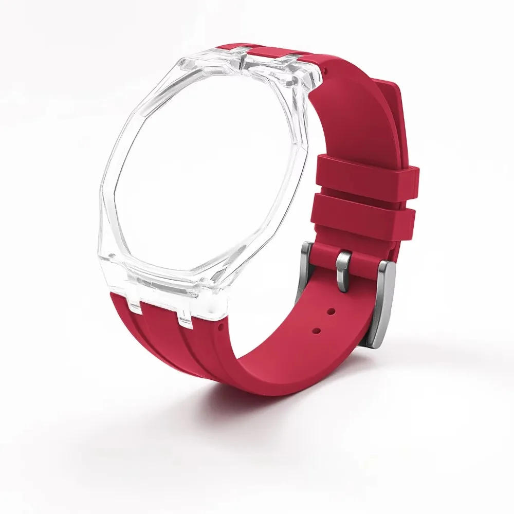 Polycarbonate Protective Case FKM Rubber Strap Set Compatible with Swatch X AP Royal POP Pocket Changer Transparent Watch Cover