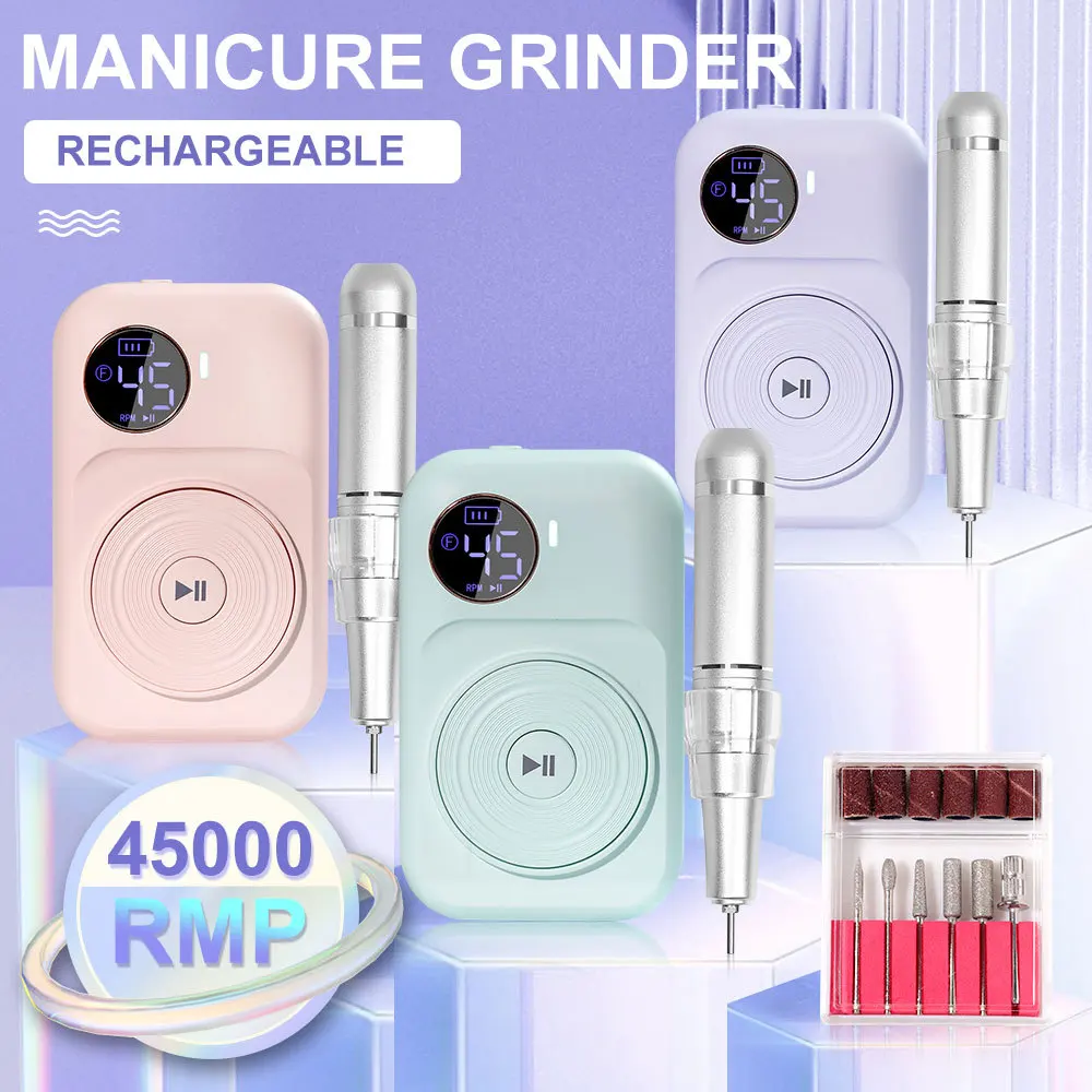 

45000RPM Electric Nail Drill Portable Manicure Machine Polishing Nails Sander Rechargeable Manicure Cutter Tool Nail Salon