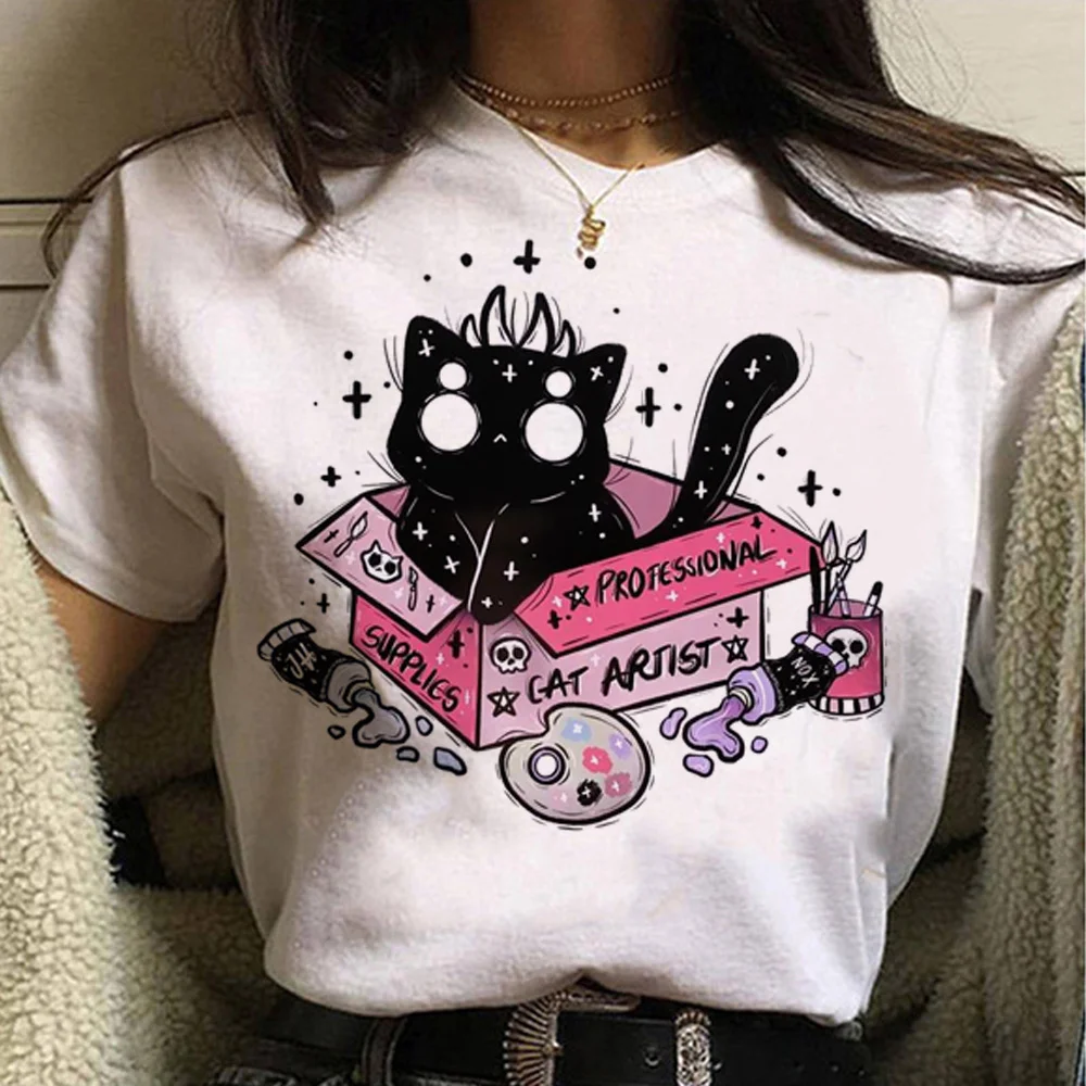 Pastel Goth Cat tshirt women harajuku t-shirts female anime clothing