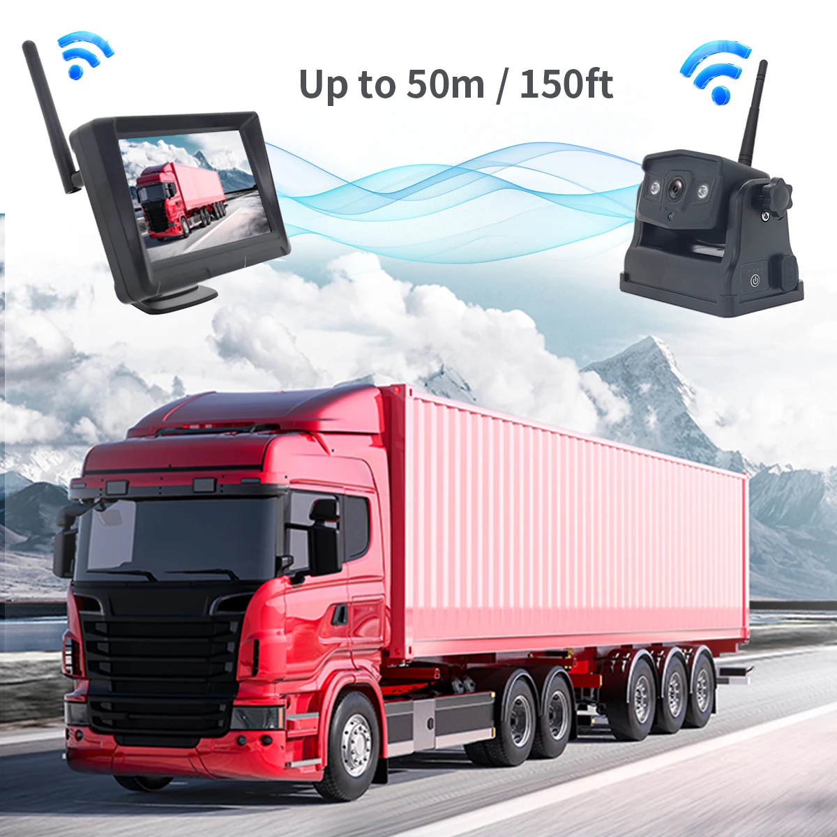 Wireless Car Rear View Cam IR Night Vision Bus Truck Reverse Camera Built in Battery 9600mah with 5 Inch Camera System
