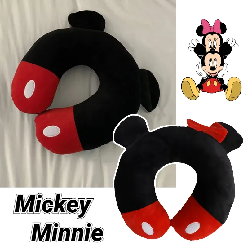 Disney Mickey Minnie U-shaped Pillow Cartoon Men Women Portable Car Neck Pillow Noon Rest Plane Travel Pillow Relax The Neck