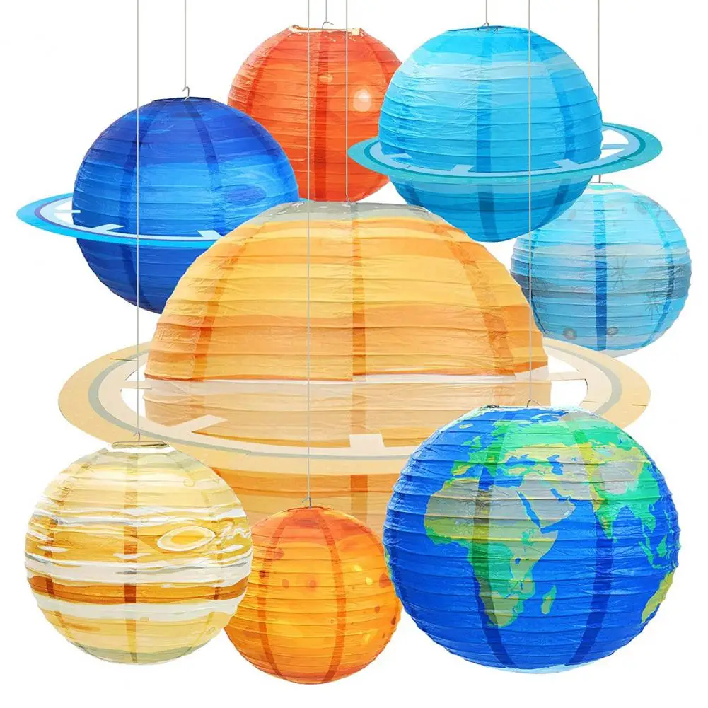 Children Bedroom Lantern 8pcs Solar System Paper Lanterns Outer Space Planet Party Decorations Kids Birthday Room Hanging