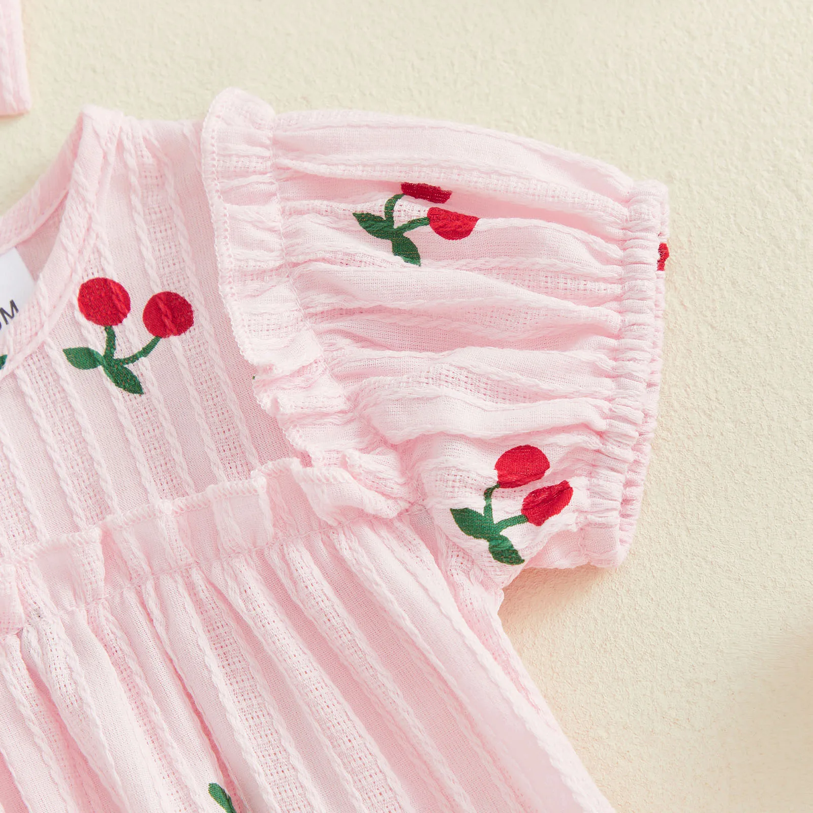 Baby Girls 2 Piece Bodysuit Outfits Sweet Cherry Print Bubble Short Sleeve Round Neck Romper Headband Set