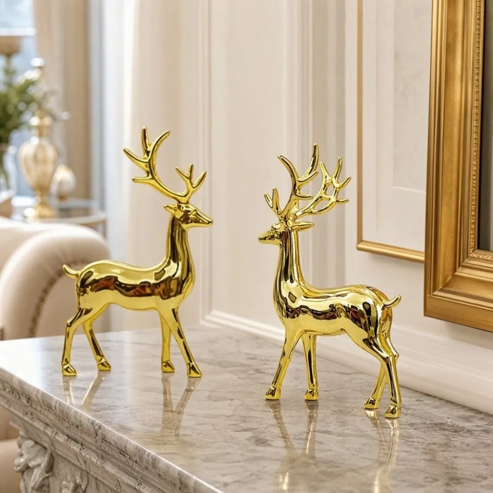 Creative Deer Desktop Ornament Modern Cute Christmas Deer Statue Sitting/Standing Position Durable Elk Figurine Mantle Display