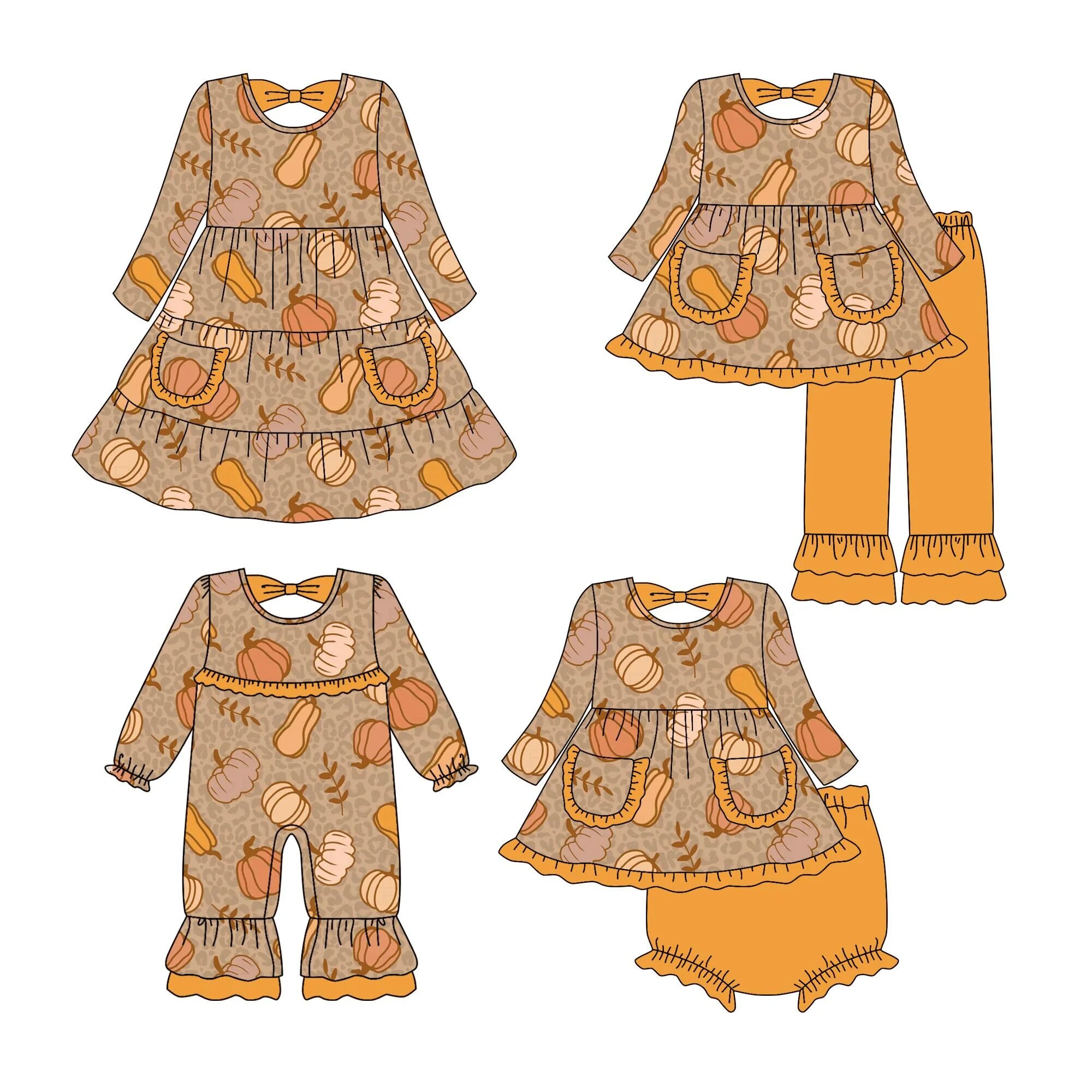 

Wholesale kids clothes toddler girls outfits pumpkin pattern long sleeve dress jumpsuit set boutique baby clothes