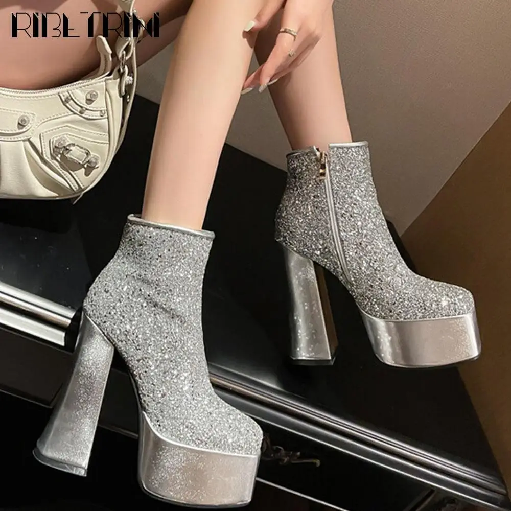 High Heeled Platform Vintage Bling Women Boots Elegant Casual Simple Pretty Ankle Boots Party Stylish Novelty Winter Shoes Women