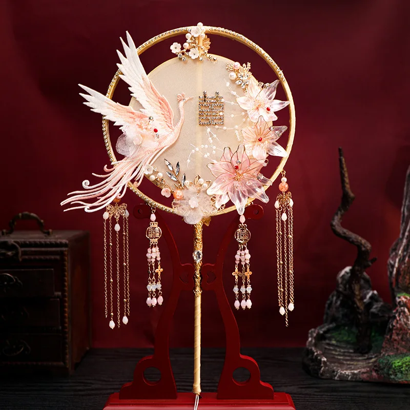 Chinese Style Bridal Round Fan Antique Double-sided Wedding Fan Retro Photography Hold Fan Prop For Wedding Decoration Supplies