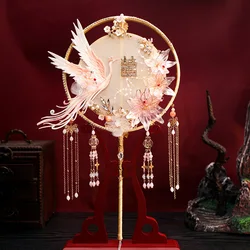 Chinese Style Bridal Round Fan Antique Double-sided Wedding Fan Retro Photography Hold Fan Prop For Wedding Decoration Supplies