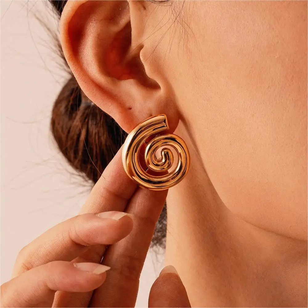Stainless Steel Glossy Spiral Hollow Thread Hoop Earrings 18K Exquisite Women\'s Accessories Jewelry Gift No Tarnish Plated
