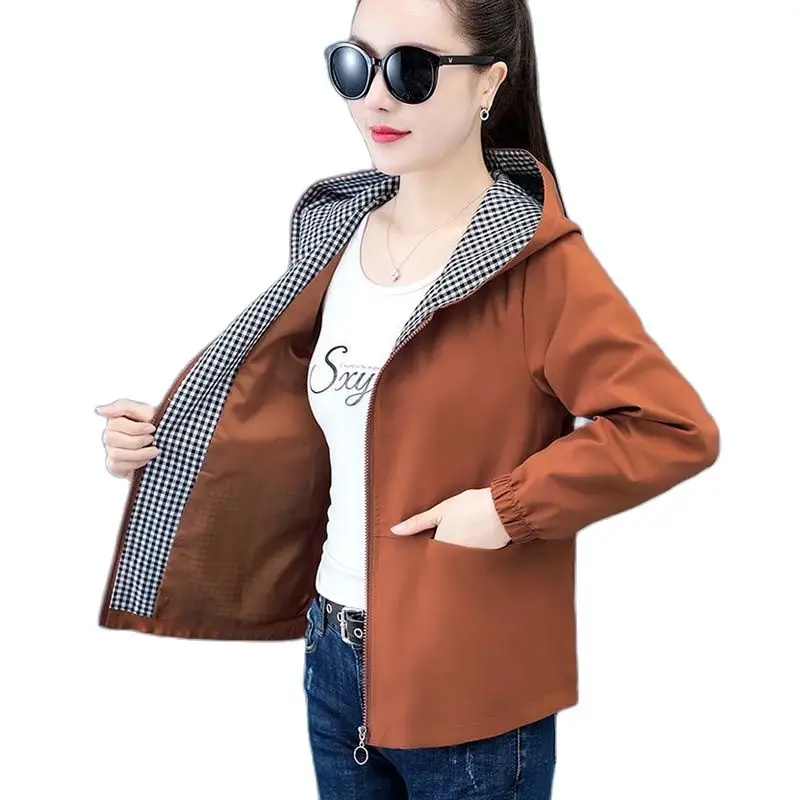 

Fashion Women's New Double Short Coat Spring And Autumn Korean Version Loose Hooded Casual Top Windbreaker Women's Parka