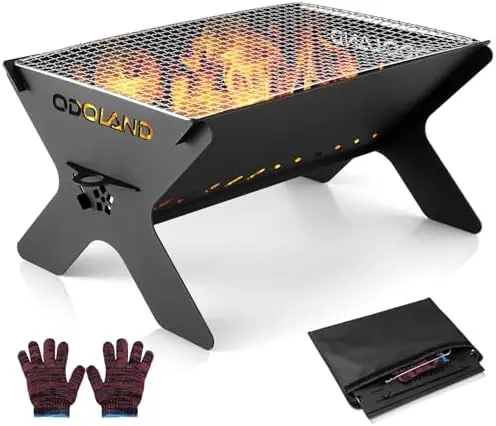 

Odoland Portable Charcoal Grill – Foldable Camping Grill with Carry Bag for BBQ, Bonfire, Backyard