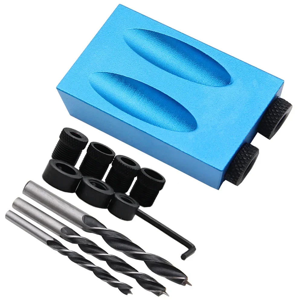 14Pcs Pocket Hole Screw Jig 15 Degree Dowel Drill Joinery Kit with 6/8/10mm Drive Adapter Woodworking Guides Joint Angle Locator