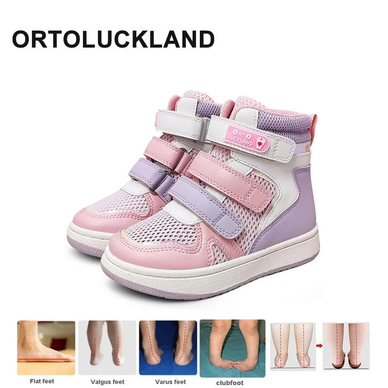 Baskets roses en cuir maillé pour enfants, chaussures orthopédiques 4 roues motrices médicales pour enfants, chaussures de sport pour tout-petits,