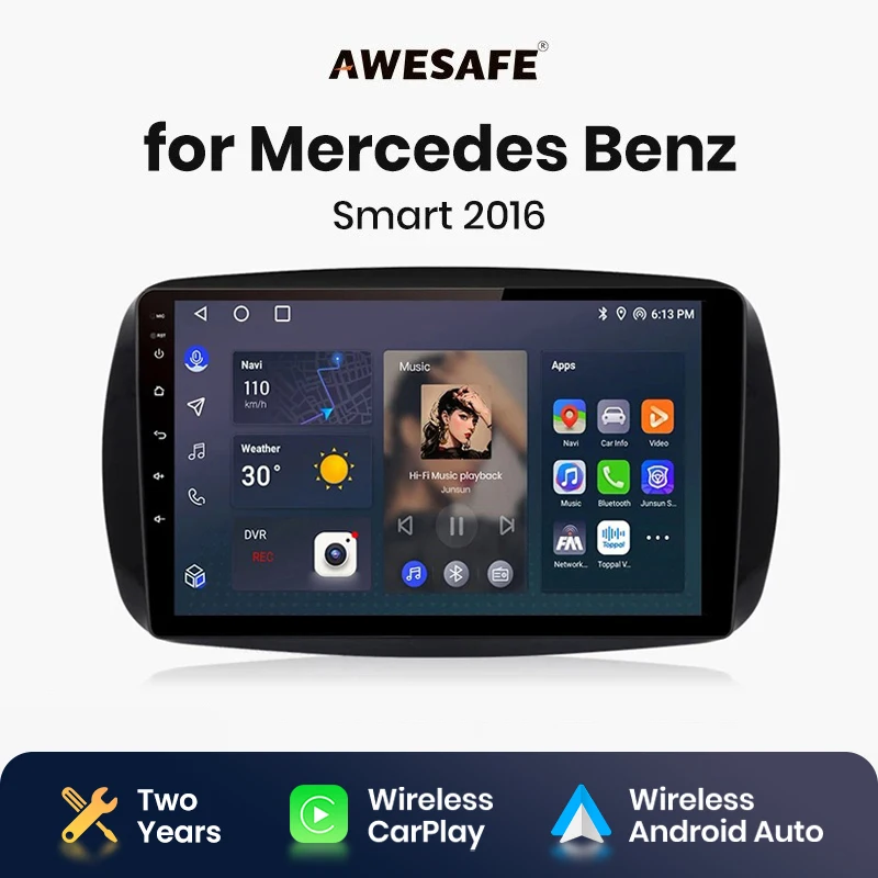 AWESAFE Car Radio for Mercedes Benz Smart 2016 Wireless CarPlay Android Auto car intelligent systems RDS DSP 2 din