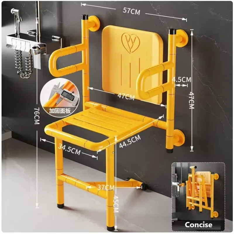 Modern Wall Mounted Folding Shower Chair For Elderly Durable Bathroom Safety Seat With Armrest Heavy Duty 300kg Load Capacity