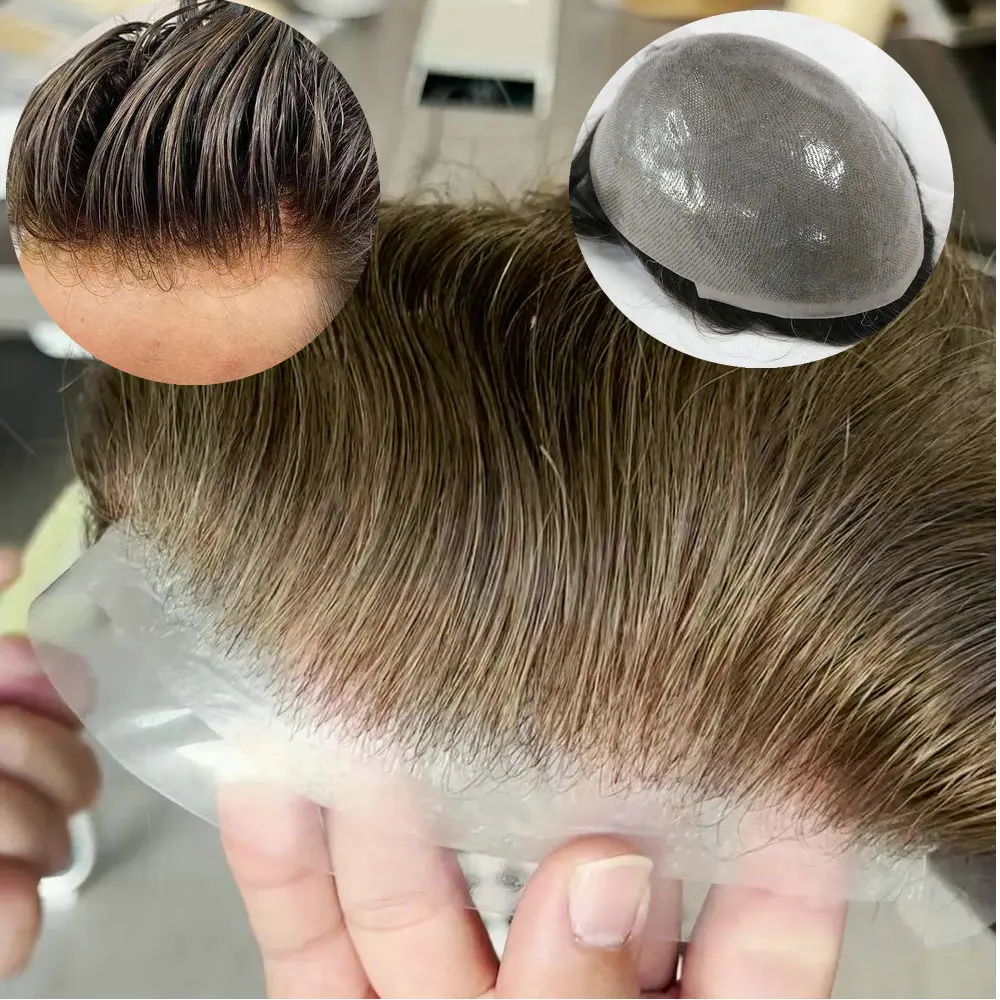 Ultra Thin Skin 0.02mm Men's Toupee Soft Durable Full Skin Natural Hairline Human Hair Undetected Capillary Prosthesis System