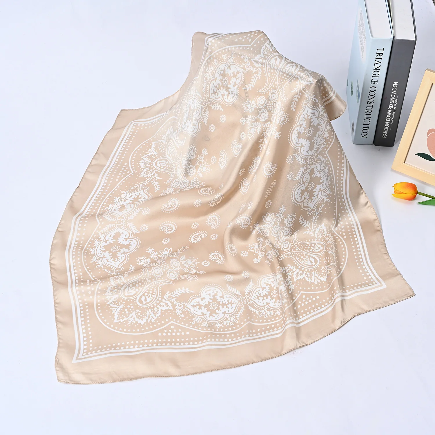Syhood 70 cm quadratische Satin-Kopftücher, Satin-Bandanas für Damen, Satin-Stirnband-Schals, Seidengefühl-Schal, Boho-Kopfbedeckung – Detail 9