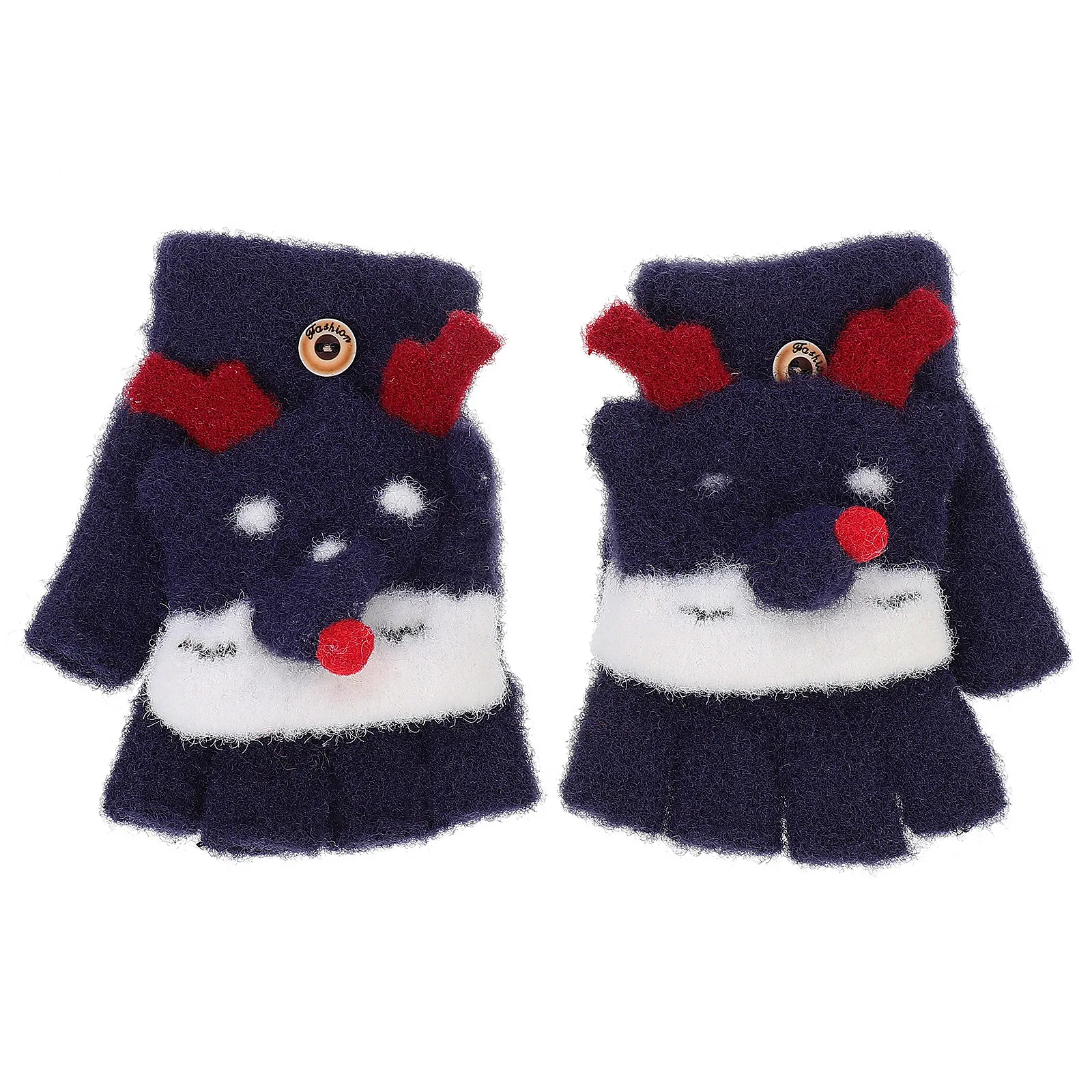 

1Pair Warm Gloves Keep Kids Cozy Winter Flip-Cover Cartoon Fox Design Knitted Mittens Children Lovely Soft Comfortable Cold