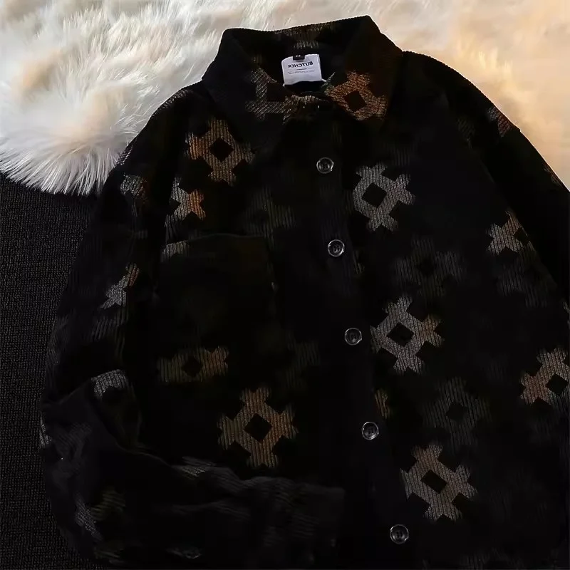 

Мужская вельветовая рубашка оверсайз в японском стиле, свободного кроя, для осени и зимы, в стиле Hong Kong Sle...