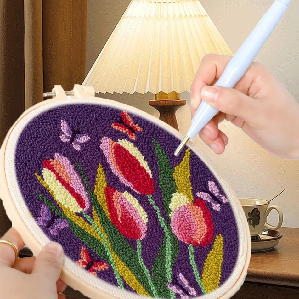 

GATYZTORY diy punch needle embroidery kit Artwork stitch Diy crafts flower Embroidery frame gifts Sewing Yarn wall decoration